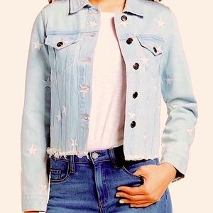 Know One Cares Nordstrom button down frayed hem light denim Star Jacket NWT Sml